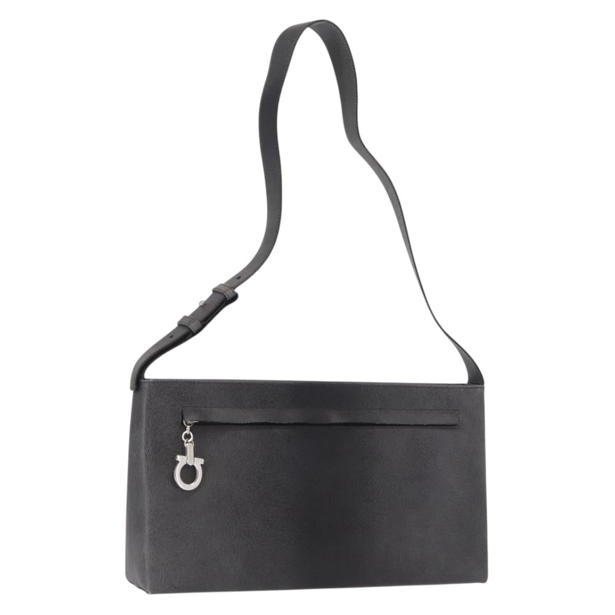 Salvatore Ferragamo Gancini Shoulder Bag Leather Gray Silver Auth hk3307