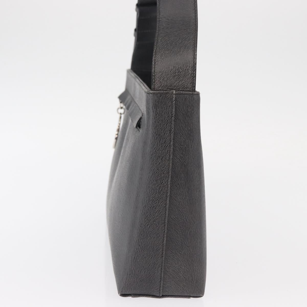 Salvatore Ferragamo Gancini Shoulder Bag Leather Gray Silver Auth hk3307