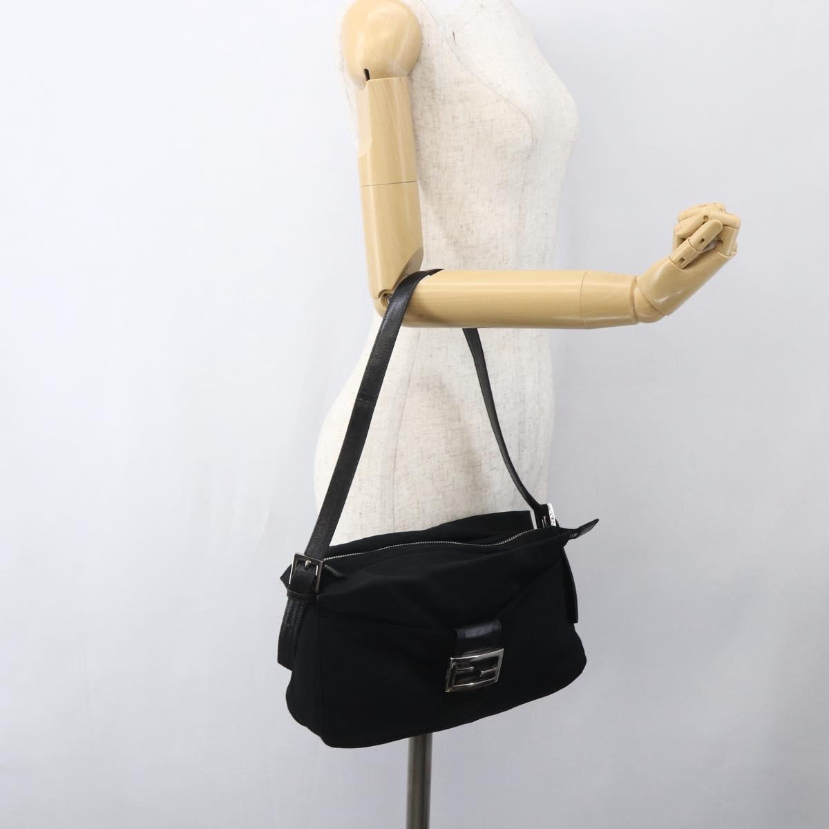 FENDI Mamma Baguette Shoulder Bag Nylon Black Silver Auth hk3309