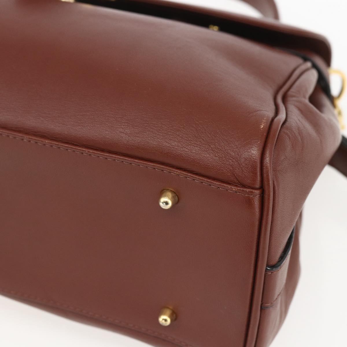 VALENTINO Hand Bag Leather 2way Brown Gold Auth hk3311