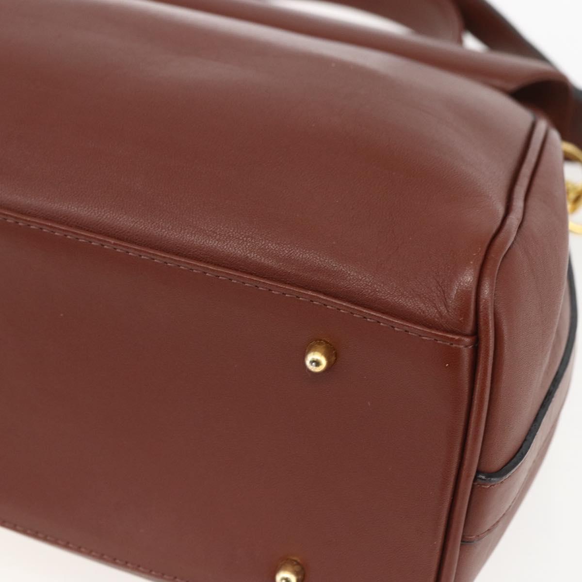 VALENTINO Hand Bag Leather 2way Brown Gold Auth hk3311