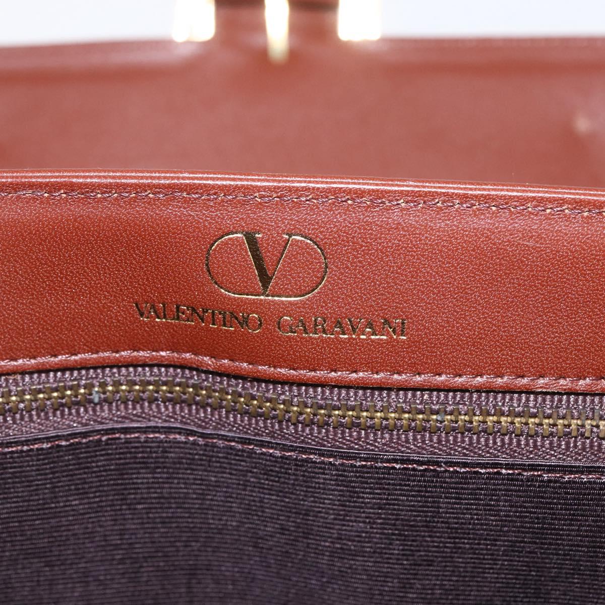 VALENTINO Hand Bag Leather 2way Brown Gold Auth hk3311