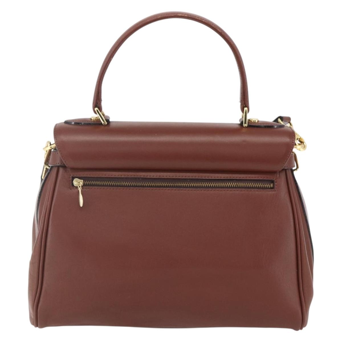 VALENTINO Hand Bag Leather 2way Brown Gold Auth hk3311