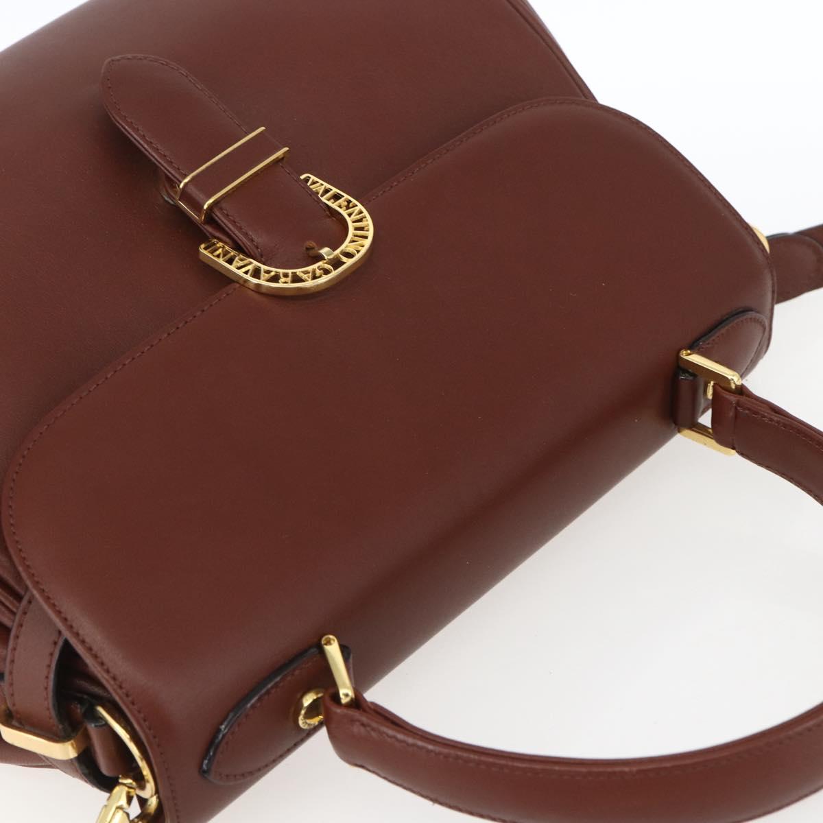 VALENTINO Hand Bag Leather 2way Brown Gold Auth hk3311