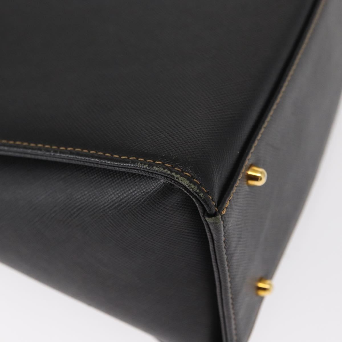 VALENTINO Hand Bag Leather Black Gold Auth hk3312