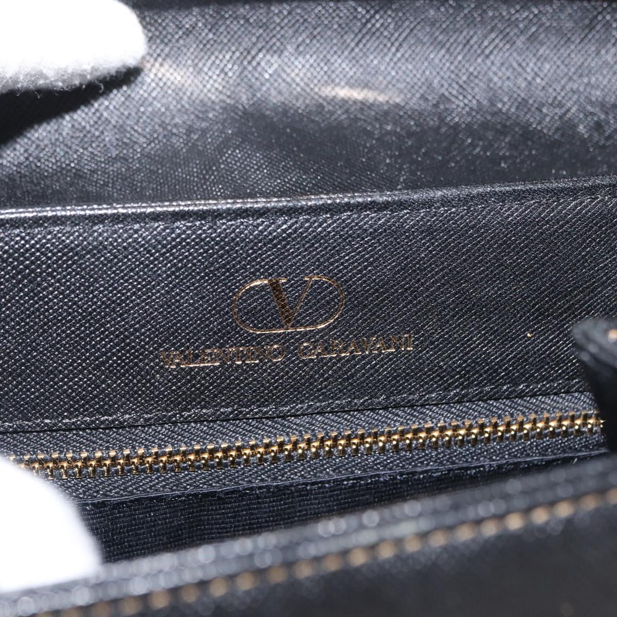 VALENTINO Hand Bag Leather Black Gold Auth hk3312
