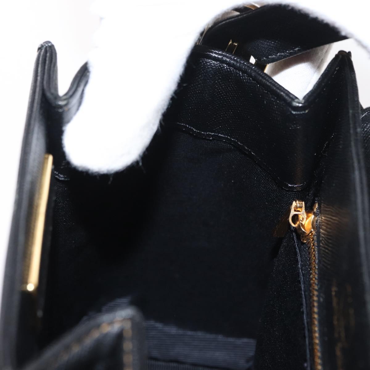 VALENTINO Hand Bag Leather Black Gold Auth hk3312