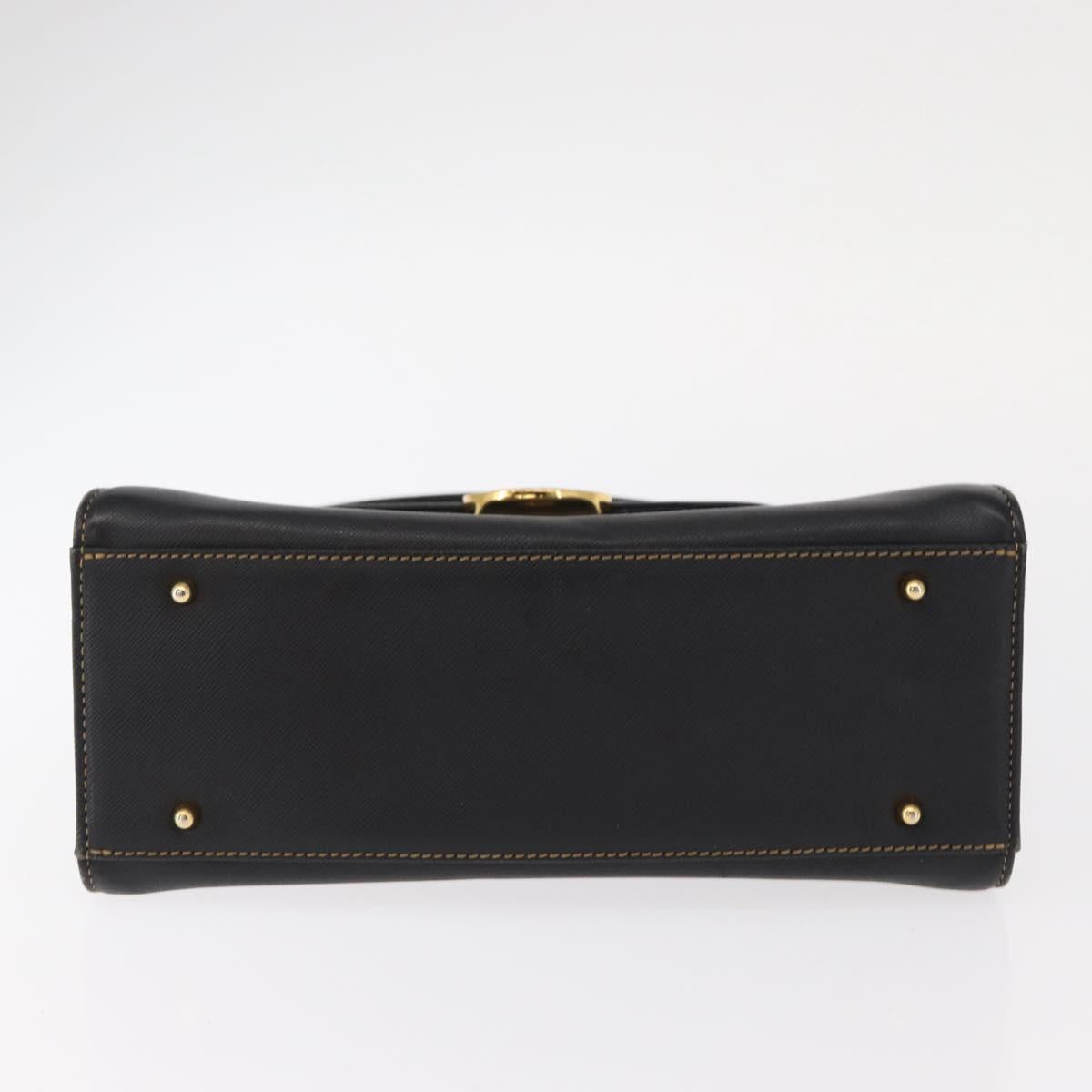 VALENTINO Hand Bag Leather Black Gold Auth hk3312