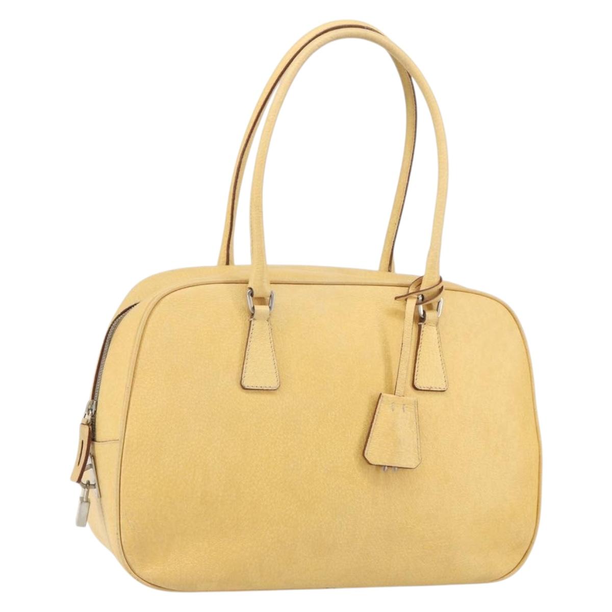 PRADA Shoulder Bag Leather Yellow Silver Auth hk3313