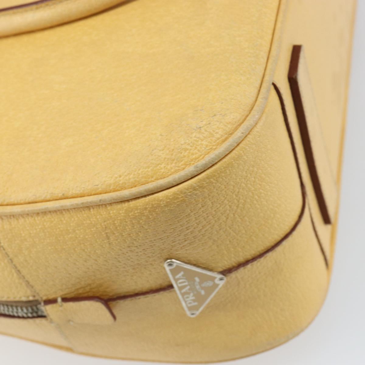 PRADA Shoulder Bag Leather Yellow Silver Auth hk3313