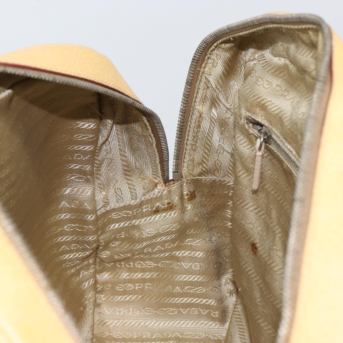 PRADA Shoulder Bag Leather Yellow Silver Auth hk3313