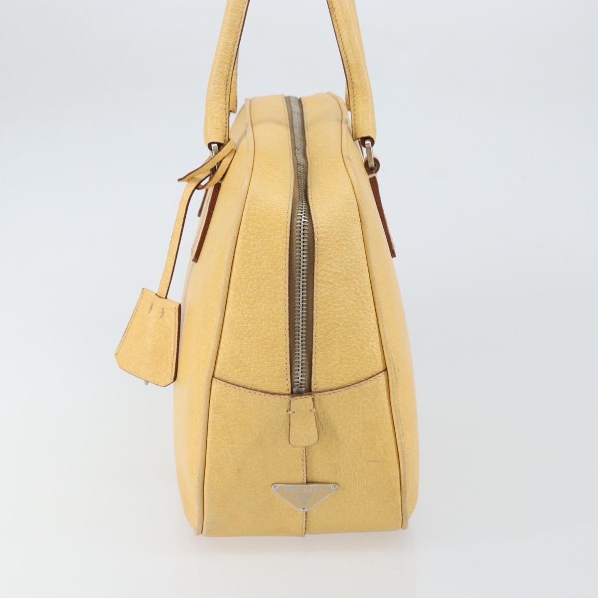 PRADA Shoulder Bag Leather Yellow Silver Auth hk3313