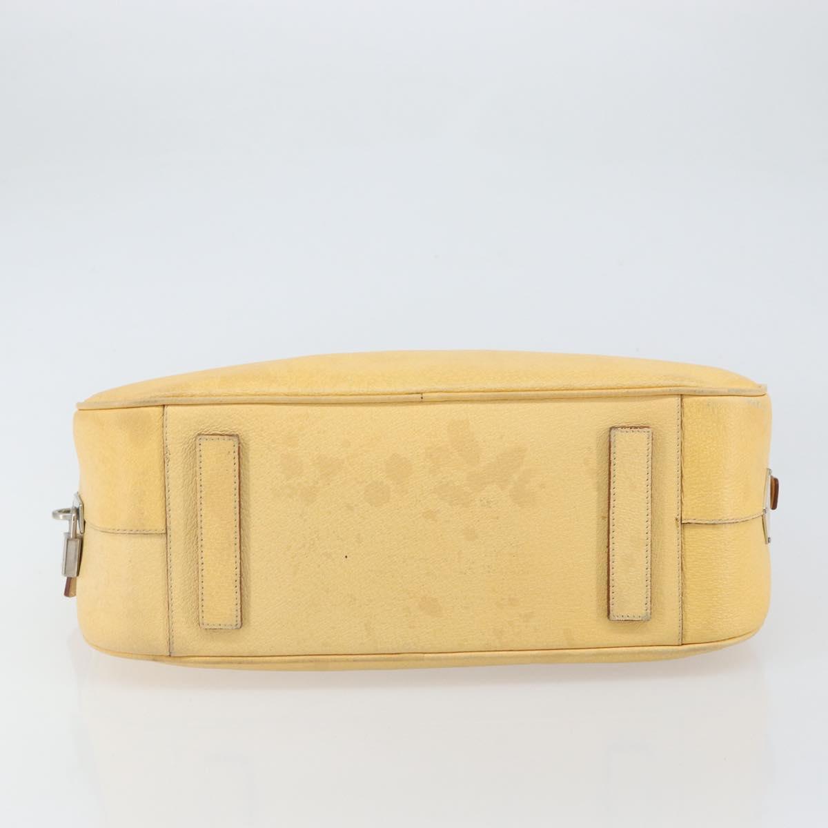 PRADA Shoulder Bag Leather Yellow Silver Auth hk3313