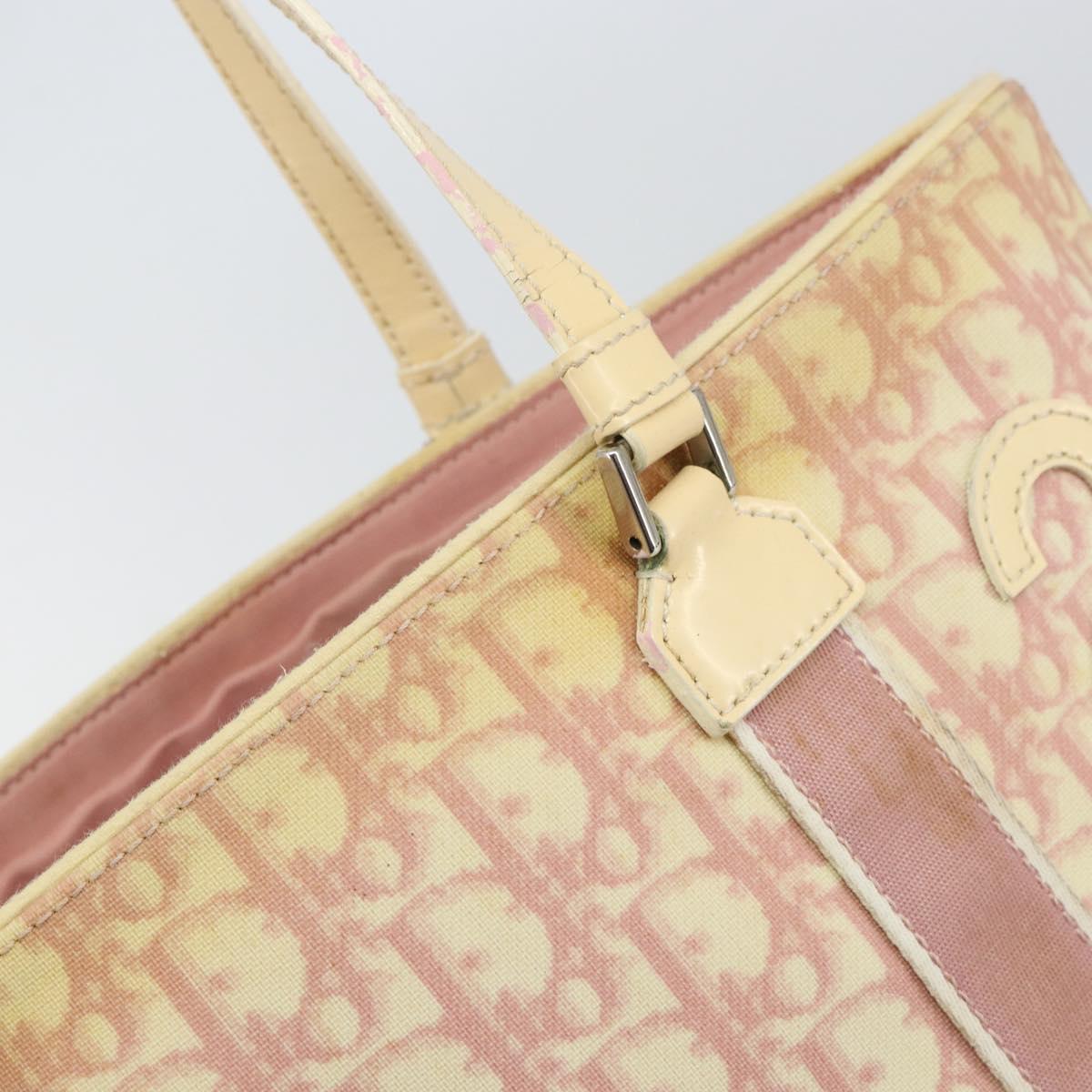 Christian Dior Trotter Canvas Tote Bag PVC Pink Silver Auth hk3319