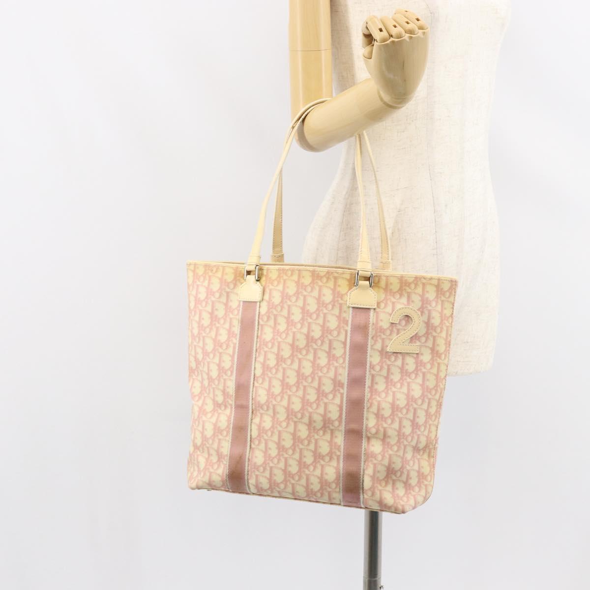 Christian Dior Trotter Canvas Tote Bag PVC Pink Silver Auth hk3319