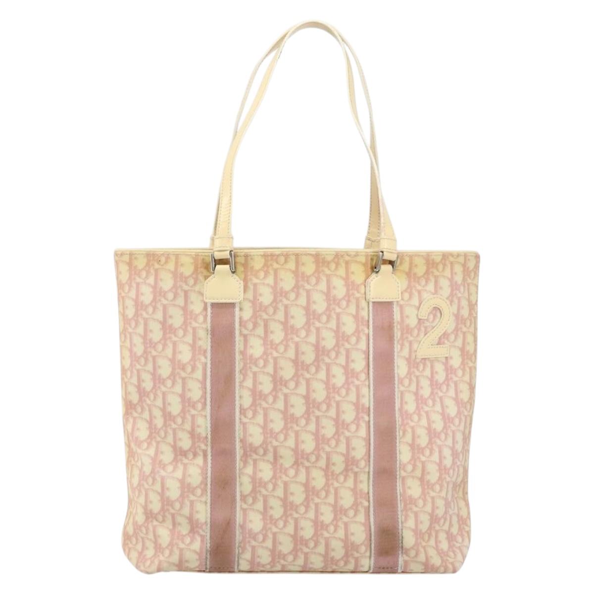 Christian Dior Trotter Canvas Tote Bag PVC Pink Silver Auth hk3319