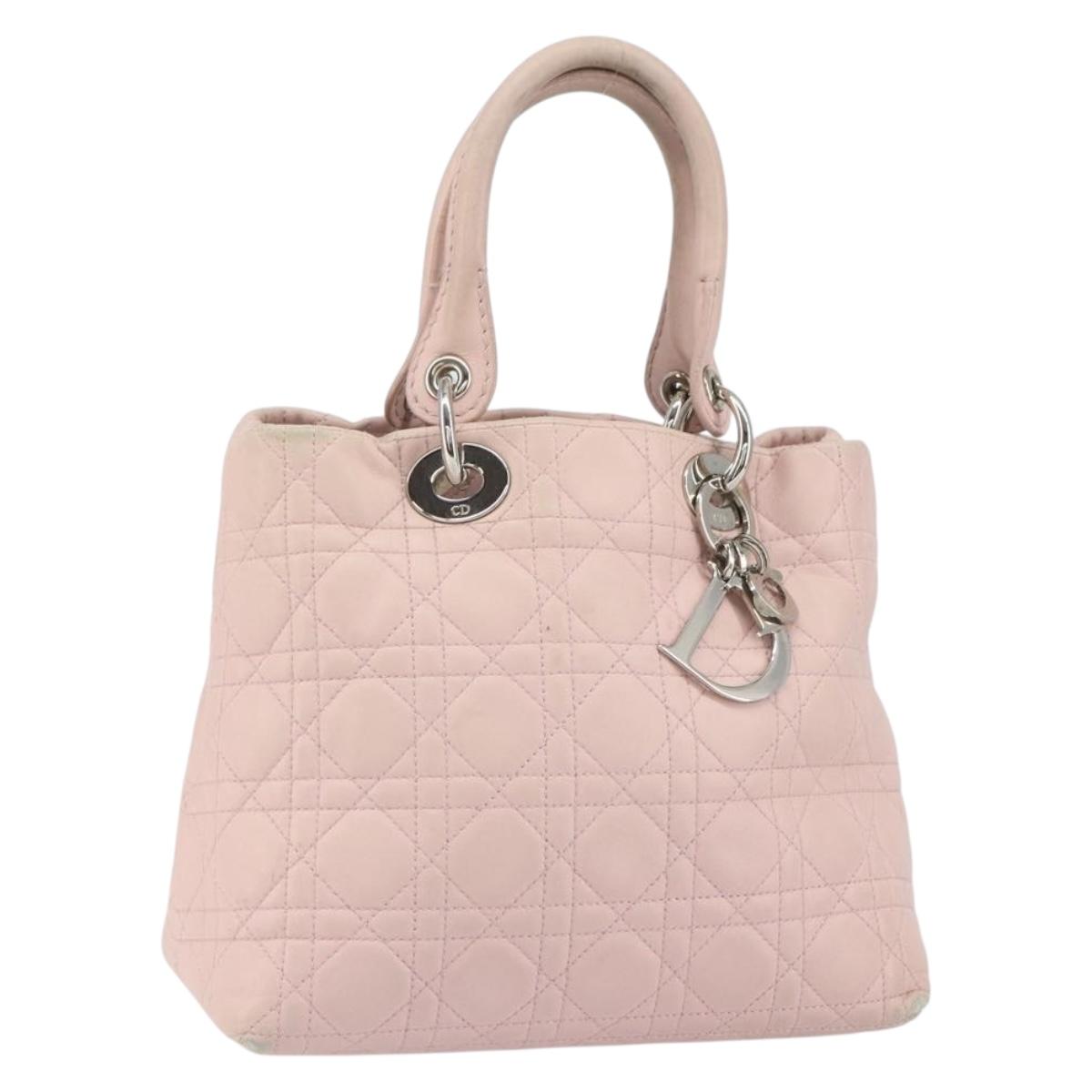 Christian Dior Canage Hand Bag Leather Pink Silver Auth hk3320