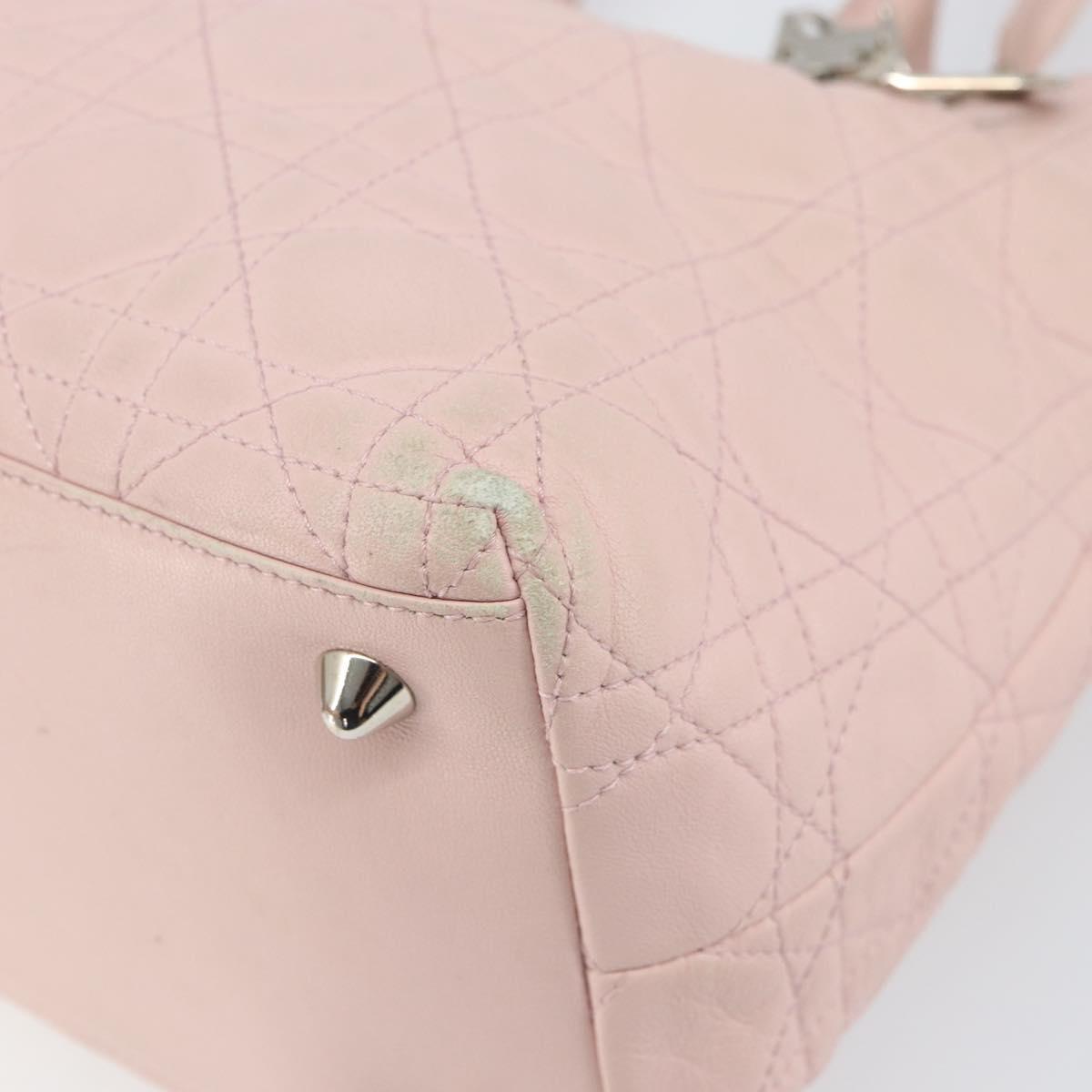 Christian Dior Canage Hand Bag Leather Pink Silver Auth hk3320