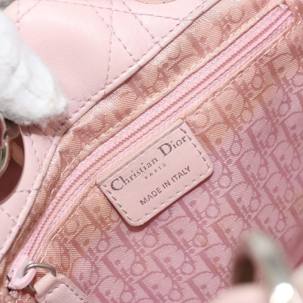 Christian Dior Canage Hand Bag Leather Pink Silver Auth hk3320