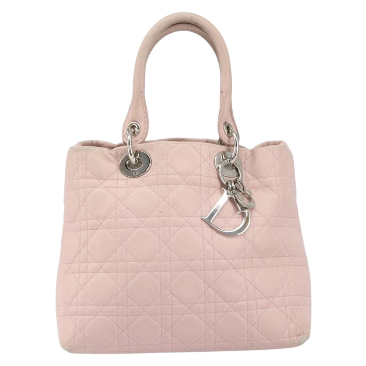 Christian Dior Canage Hand Bag Leather Pink Silver Auth hk3320