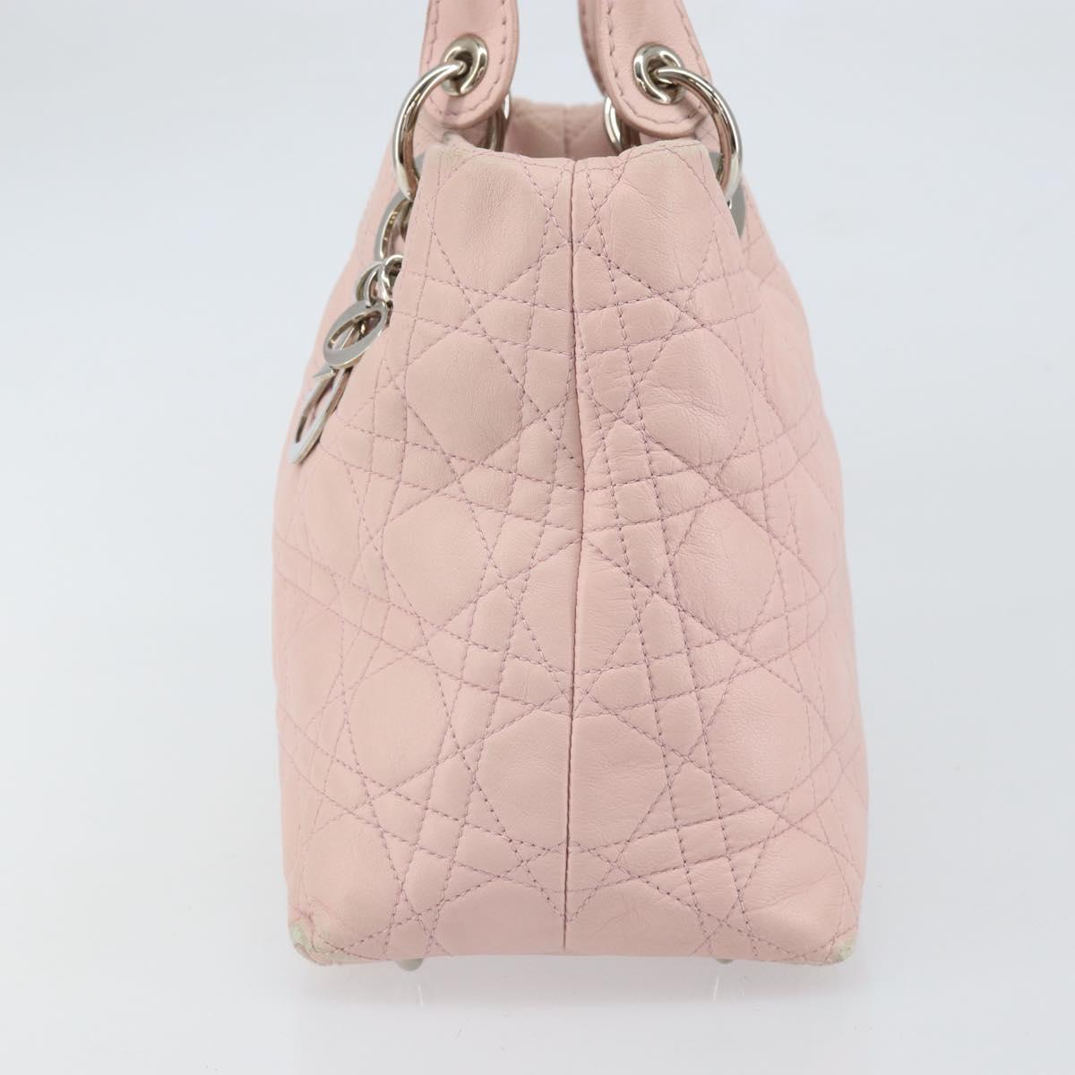 Christian Dior Canage Hand Bag Leather Pink Silver Auth hk3320
