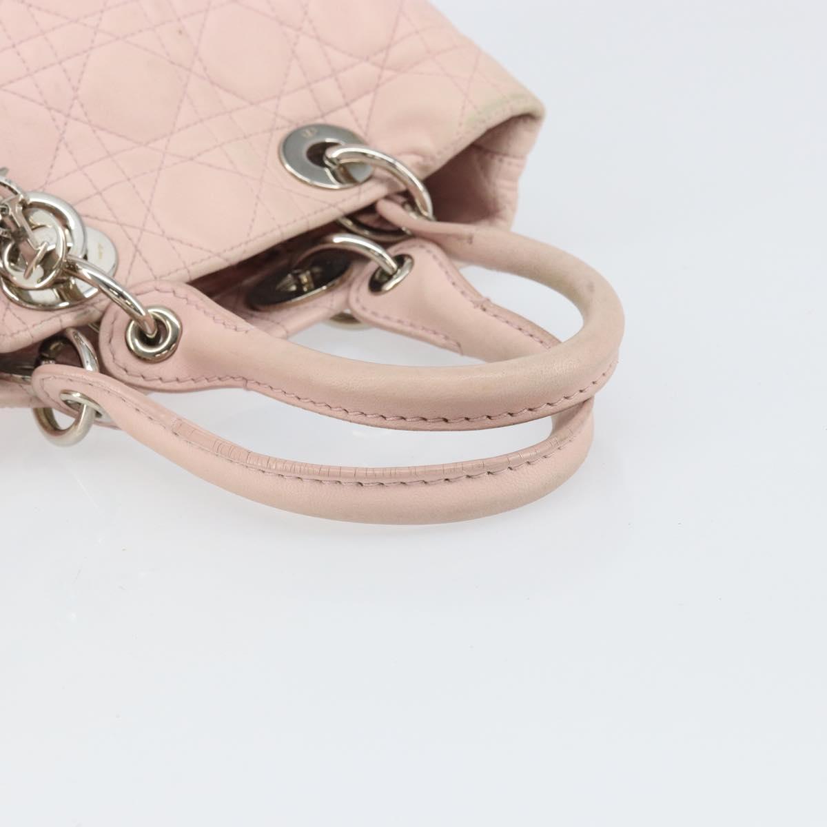Christian Dior Canage Hand Bag Leather Pink Silver Auth hk3320