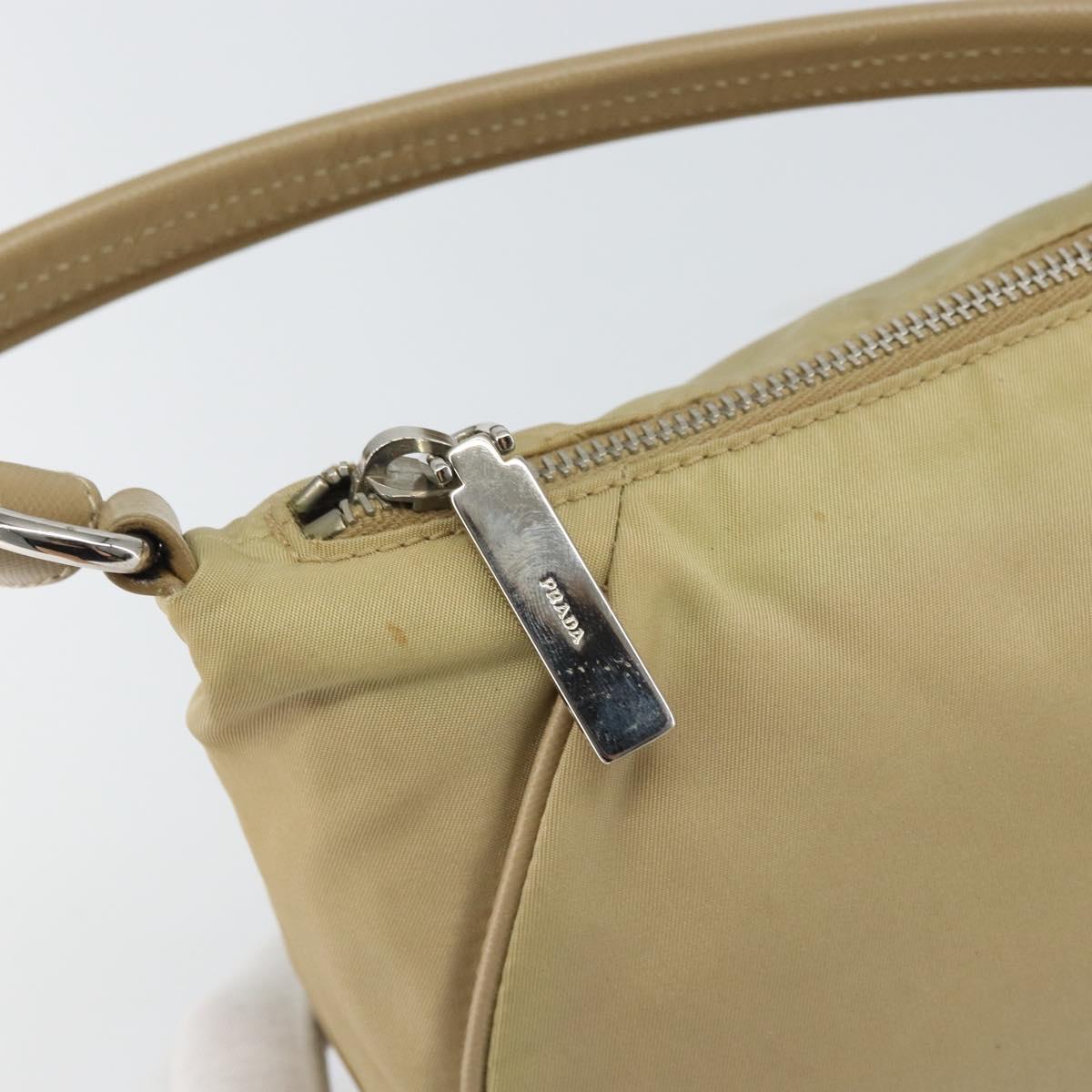 PRADA Shoulder Bag Nylon Beige Silver Auth hk3322