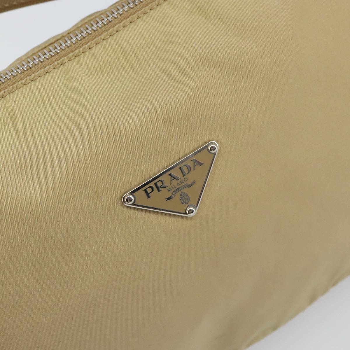 PRADA Shoulder Bag Nylon Beige Silver Auth hk3322