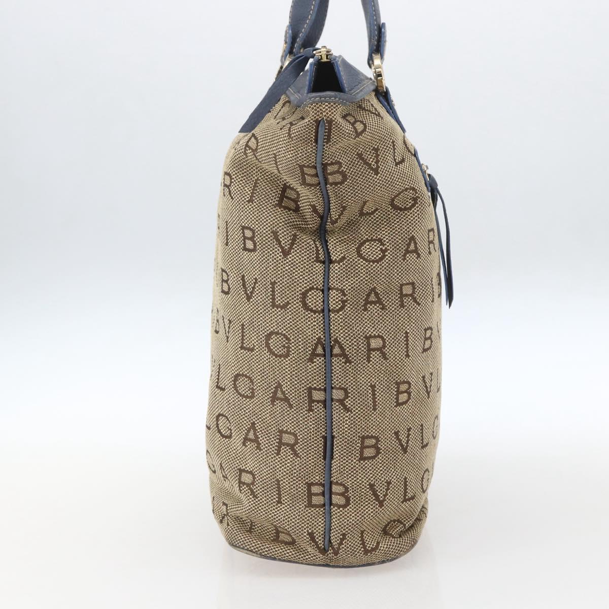BVLGARI Logo Mania Tote Bag Canvas Beige Gold Auth hk3330