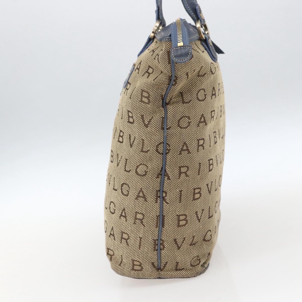 BVLGARI Logo Mania Tote Bag Canvas Beige Gold Auth hk3330