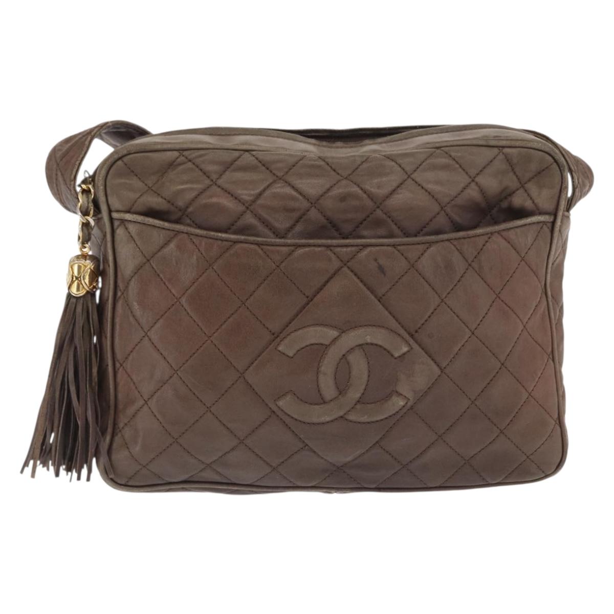 CHANEL Matelasse COCO Mark Shoulder Bag Leather Brown Gold CC Auth hk3336