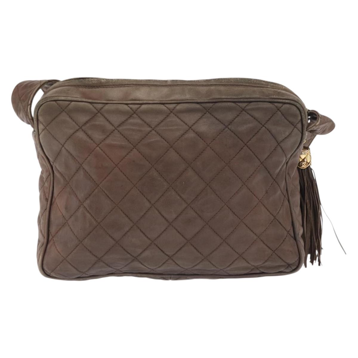 CHANEL Matelasse COCO Mark Shoulder Bag Leather Brown Gold CC Auth hk3336
