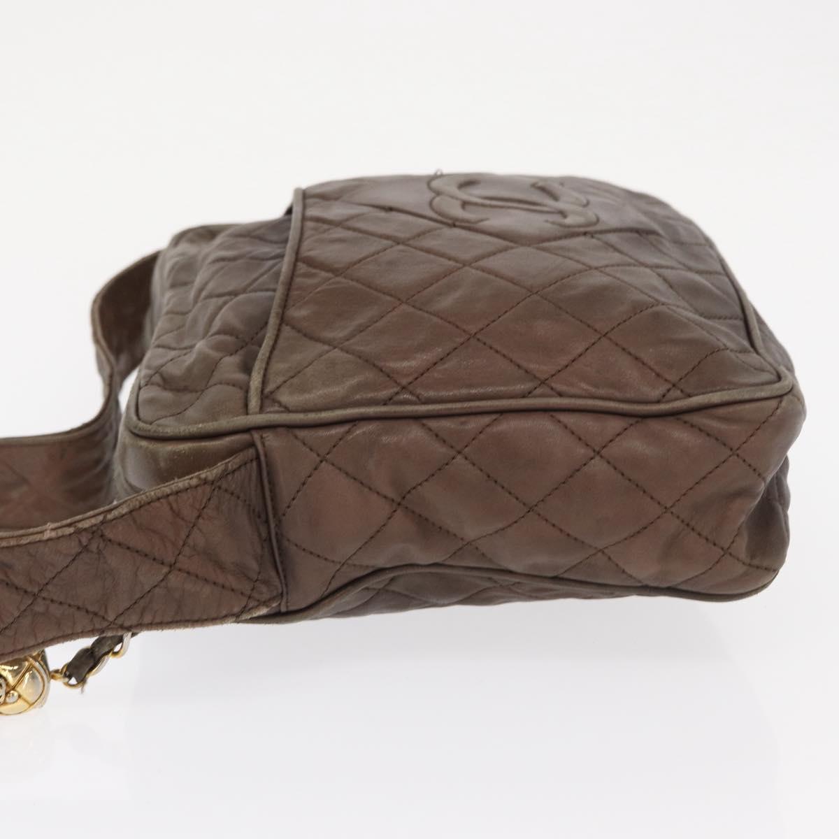 CHANEL Matelasse COCO Mark Shoulder Bag Leather Brown Gold CC Auth hk3336