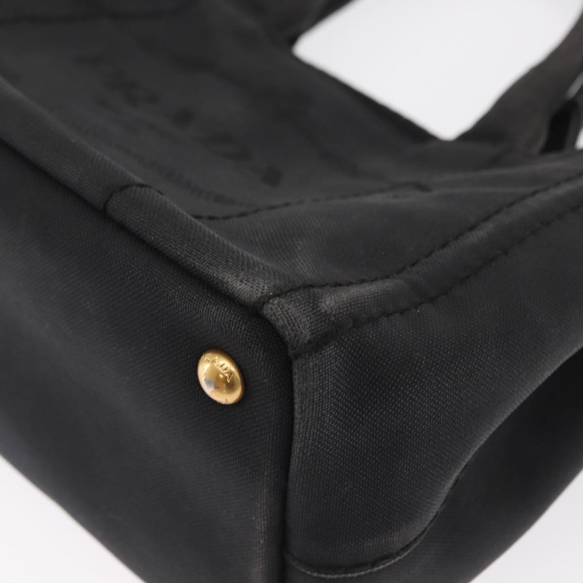 PRADA Canapa PM Hand Bag Canvas 2way Black Gold Auth hk3347
