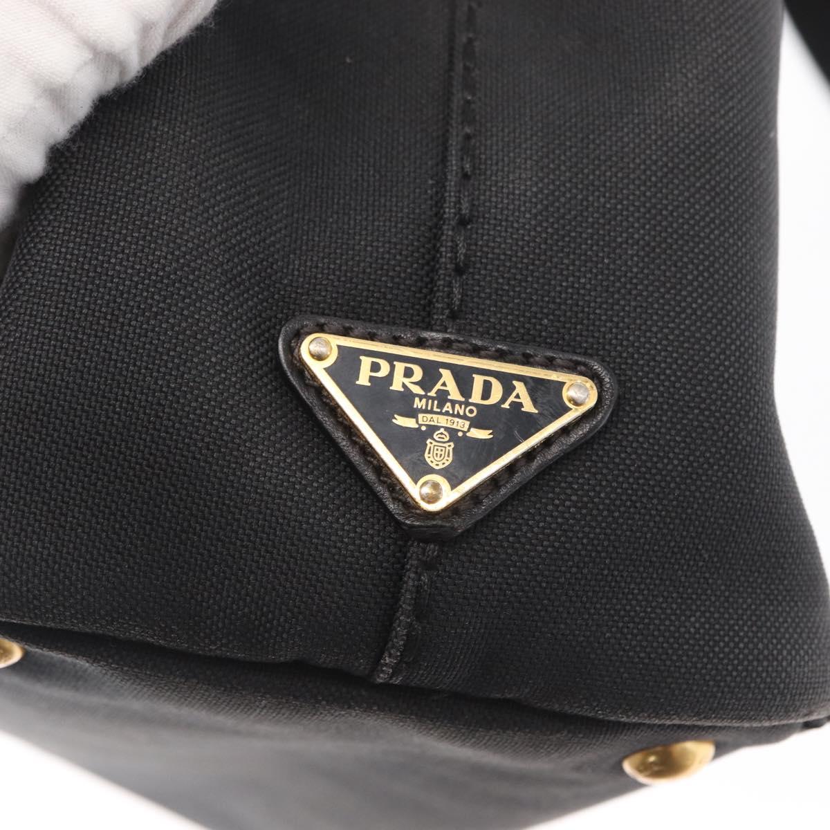 PRADA Canapa PM Hand Bag Canvas 2way Black Gold Auth hk3347