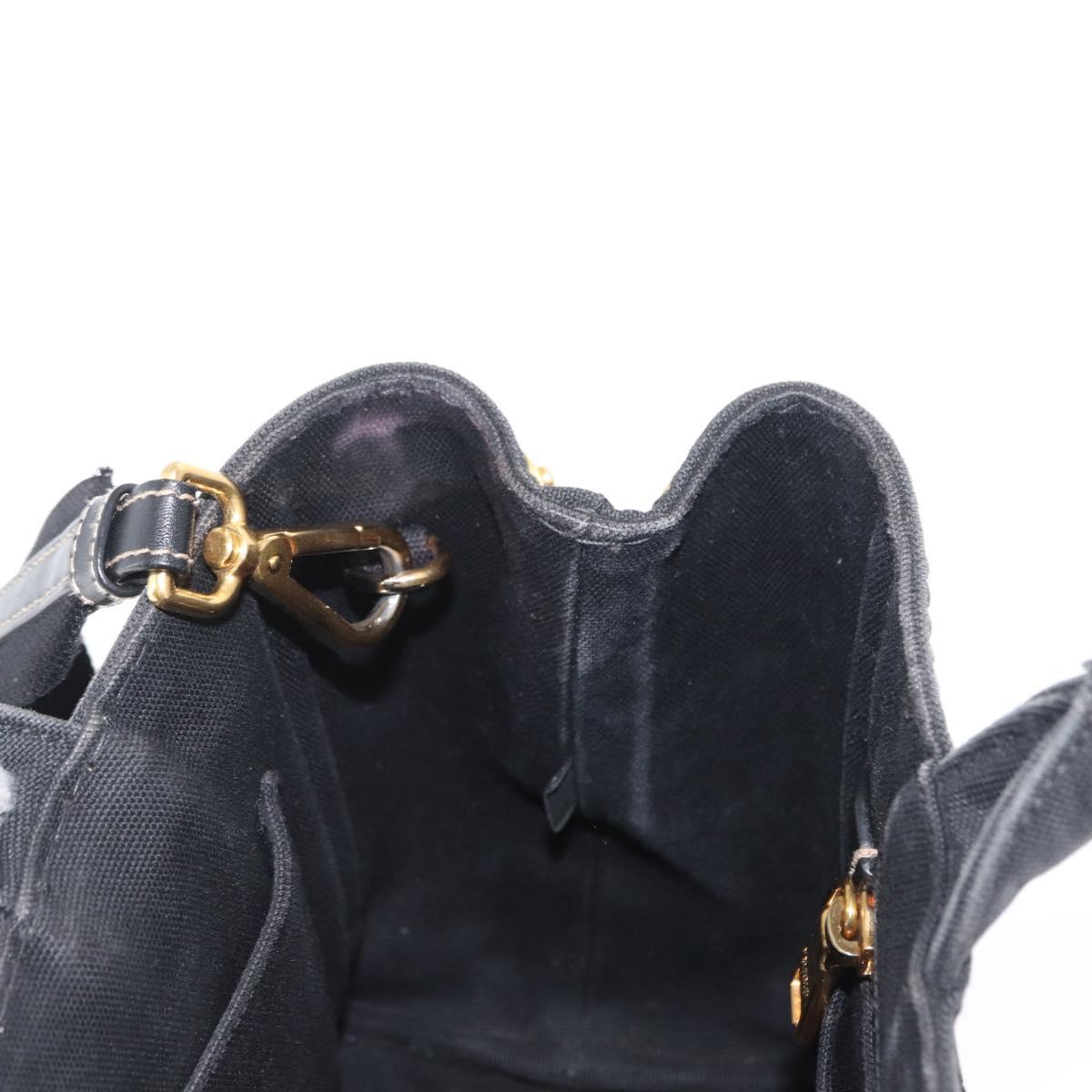 PRADA Canapa PM Hand Bag Canvas 2way Black Gold Auth hk3347