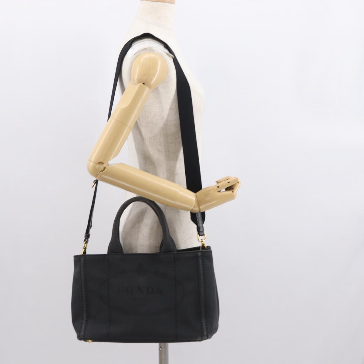 PRADA Canapa PM Hand Bag Canvas 2way Black Gold Auth hk3347