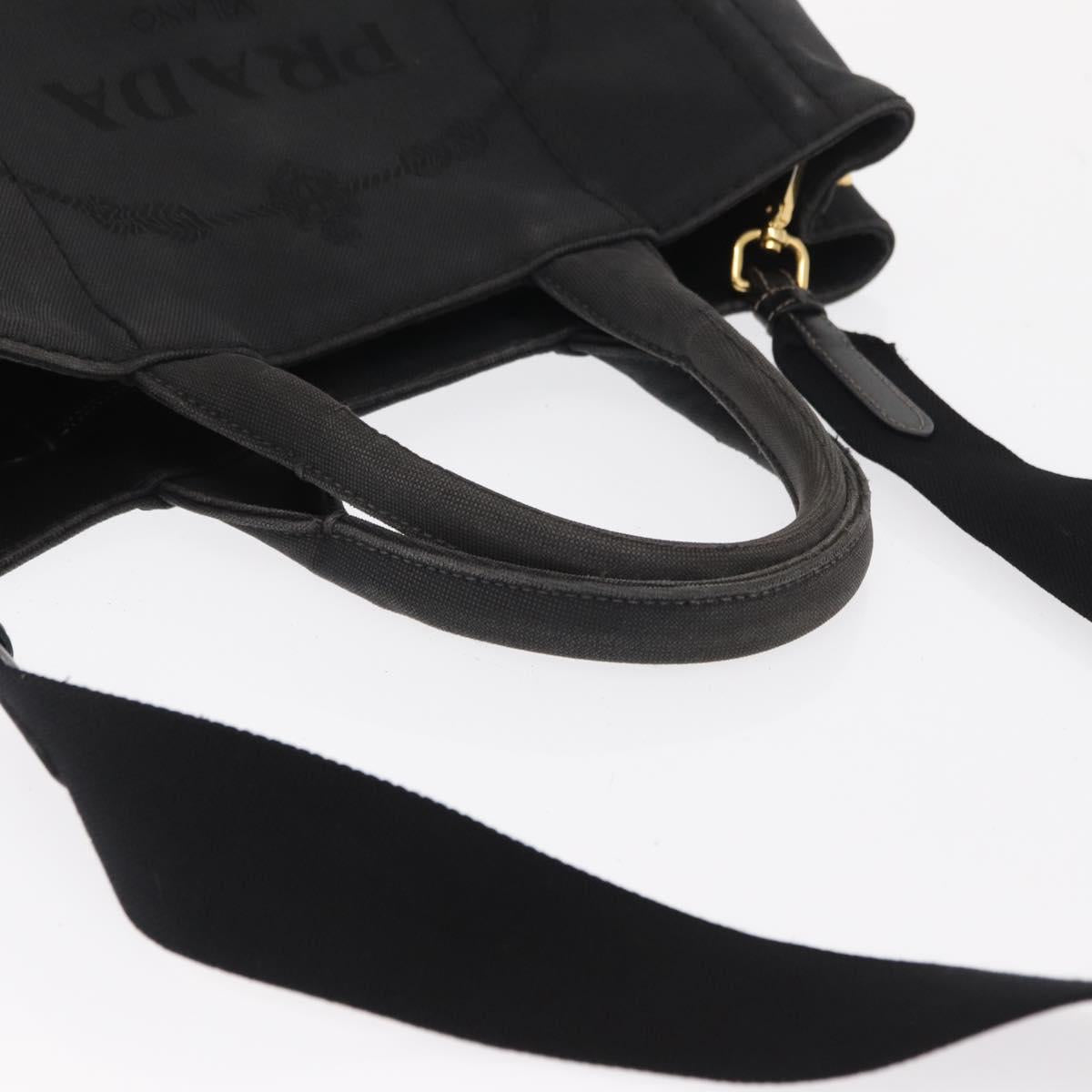PRADA Canapa PM Hand Bag Canvas 2way Black Gold Auth hk3347
