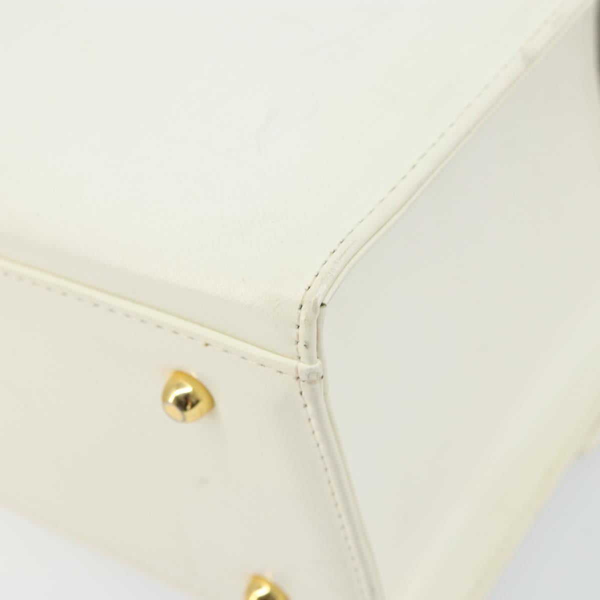 Gianni Versace Hand Bag Leather White Gold Auth hk3351