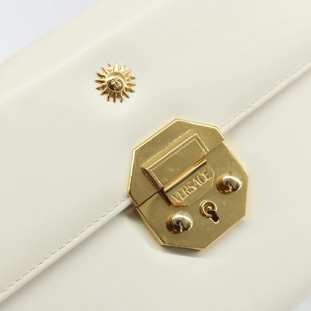 Gianni Versace Hand Bag Leather White Gold Auth hk3351