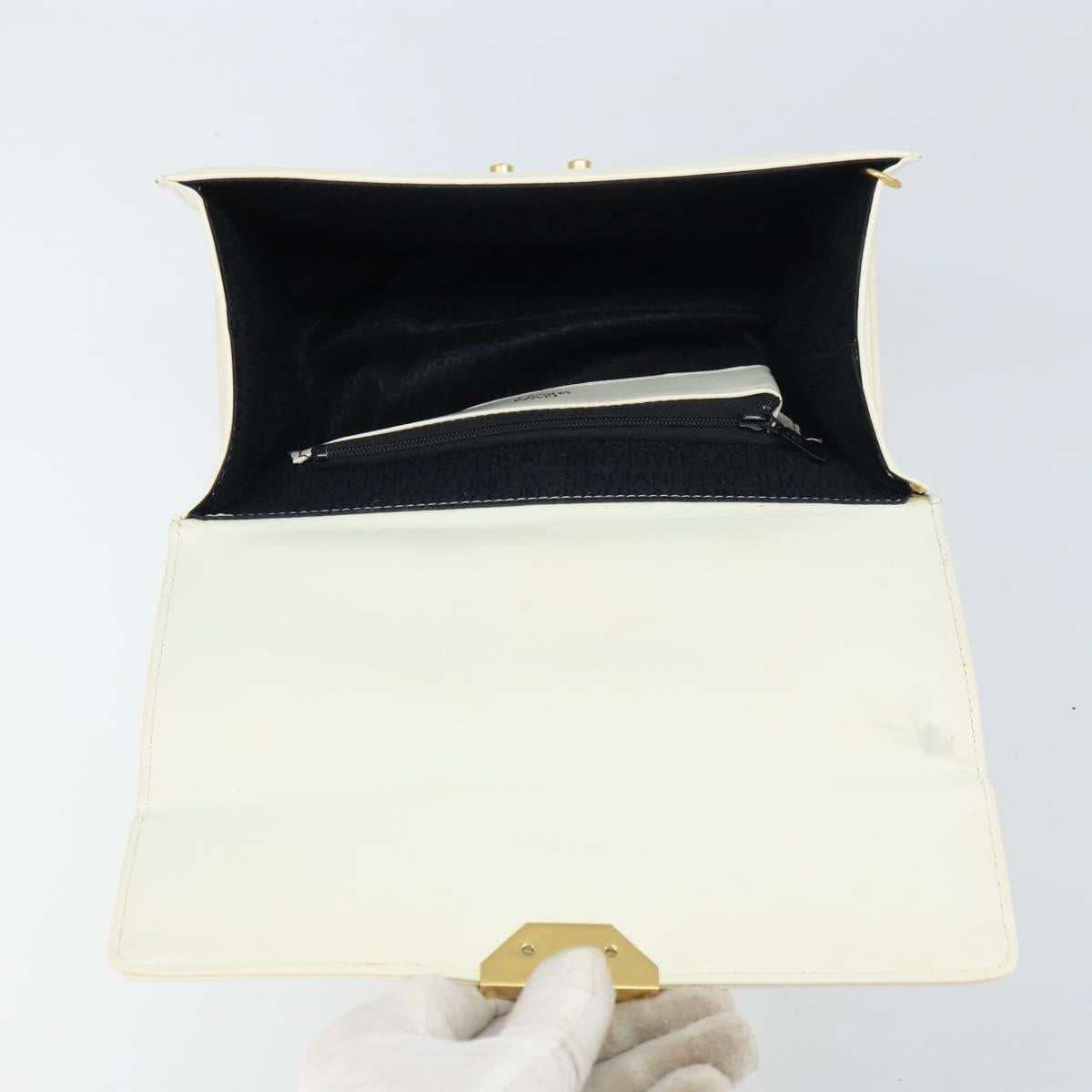 Gianni Versace Hand Bag Leather White Gold Auth hk3351