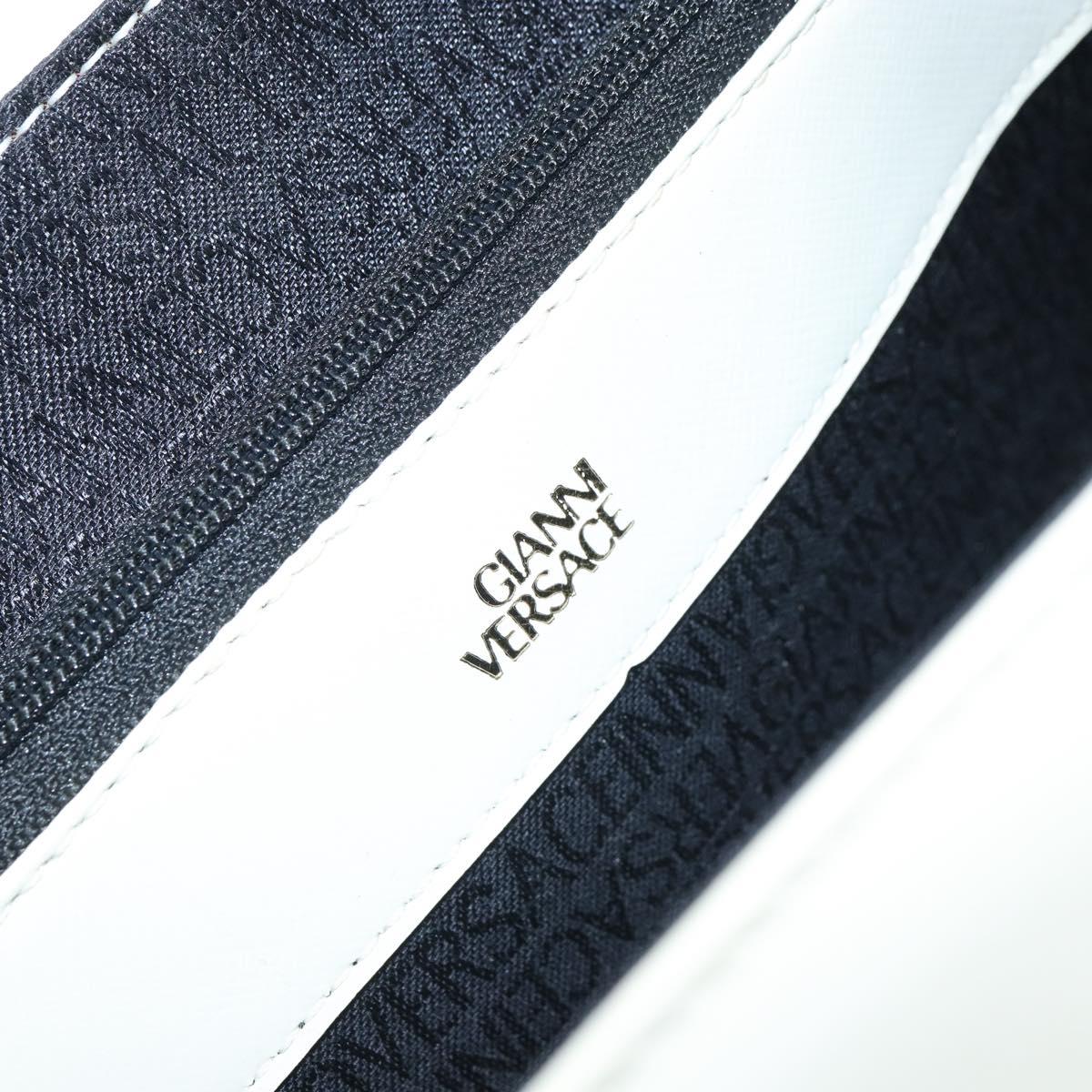 Gianni Versace Hand Bag Leather White Gold Auth hk3351