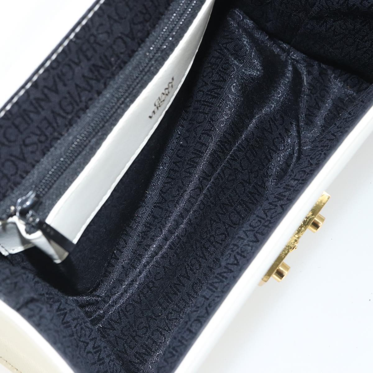Gianni Versace Hand Bag Leather White Gold Auth hk3351