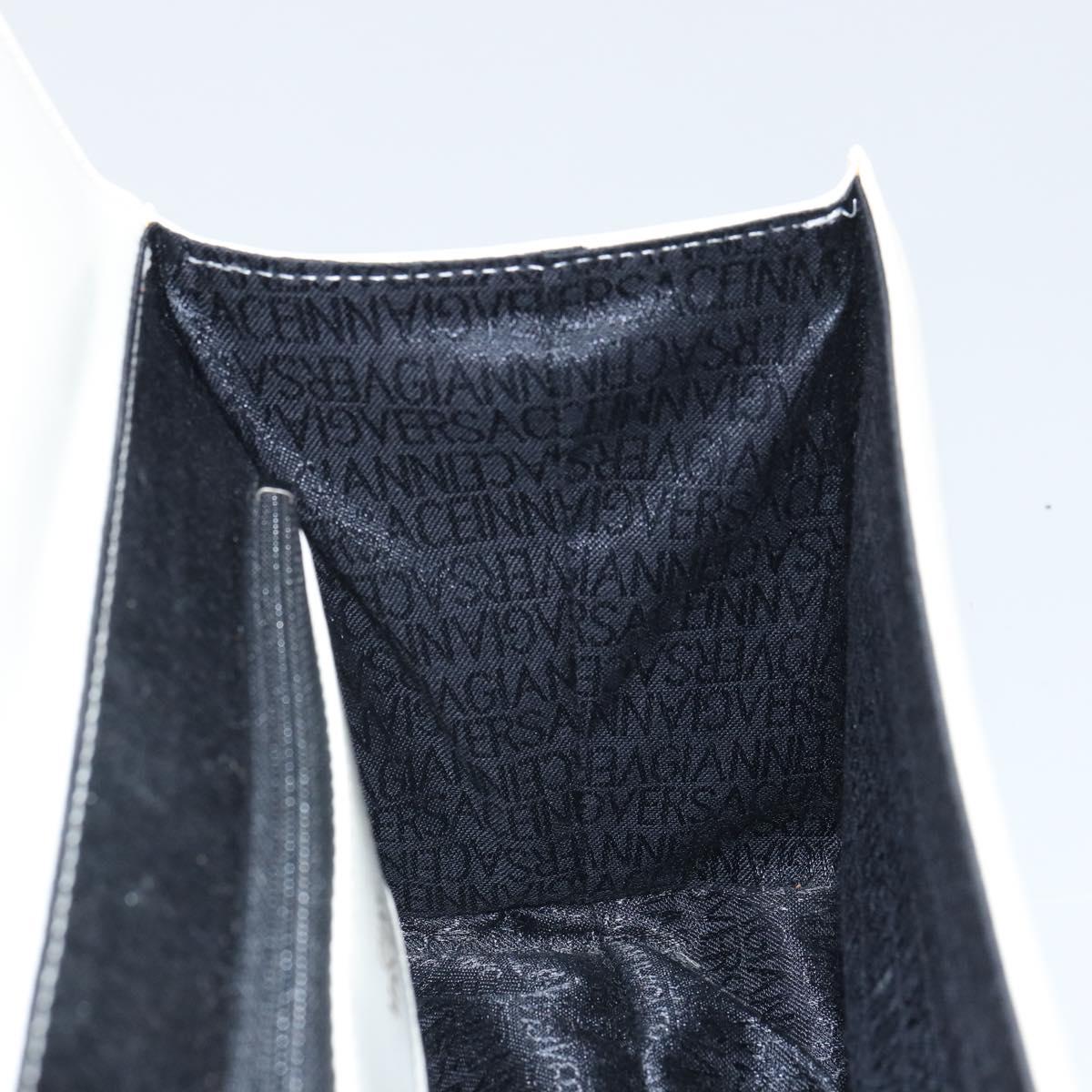 Gianni Versace Hand Bag Leather White Gold Auth hk3351