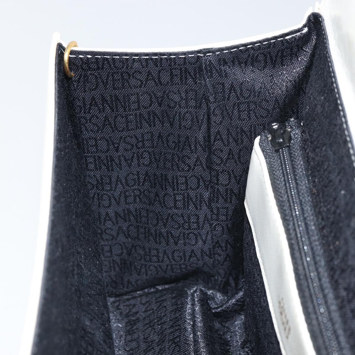 Gianni Versace Hand Bag Leather White Gold Auth hk3351