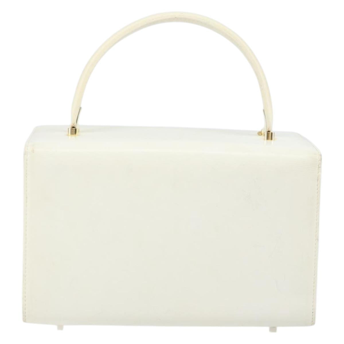Gianni Versace Hand Bag Leather White Gold Auth hk3351