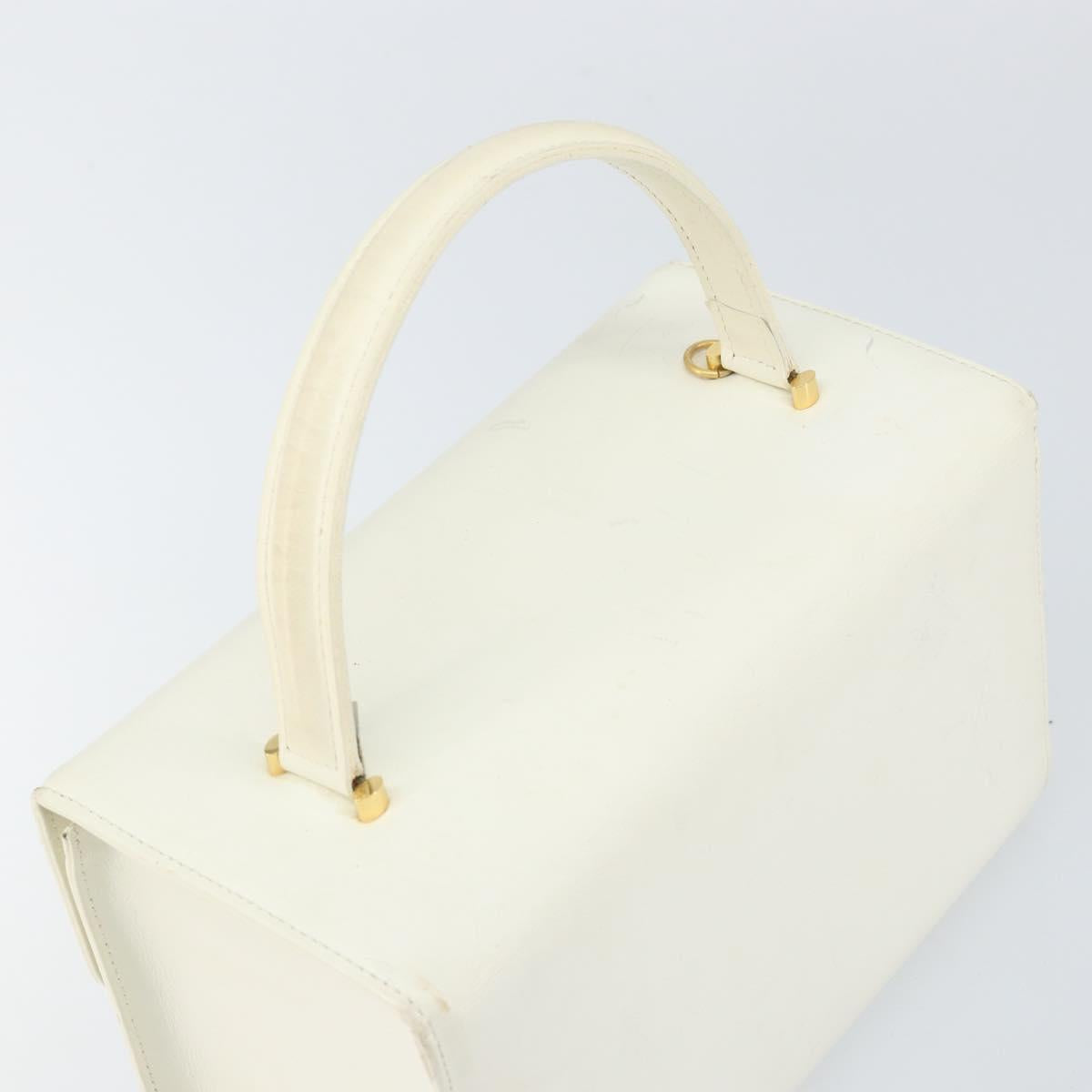 Gianni Versace Hand Bag Leather White Gold Auth hk3351