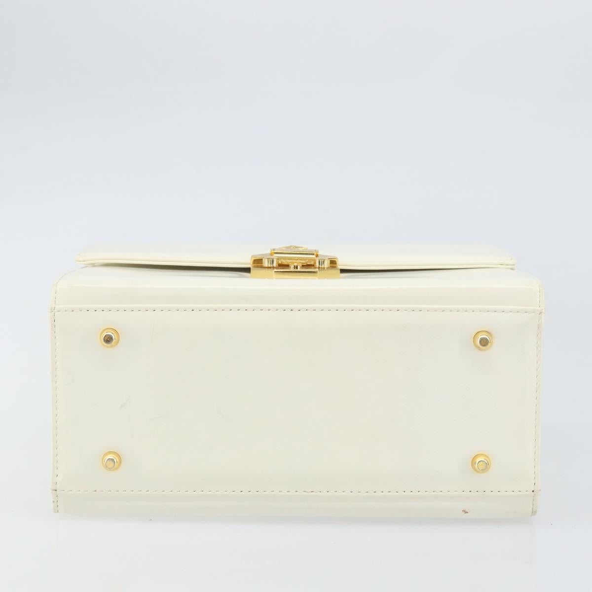 Gianni Versace Hand Bag Leather White Gold Auth hk3351