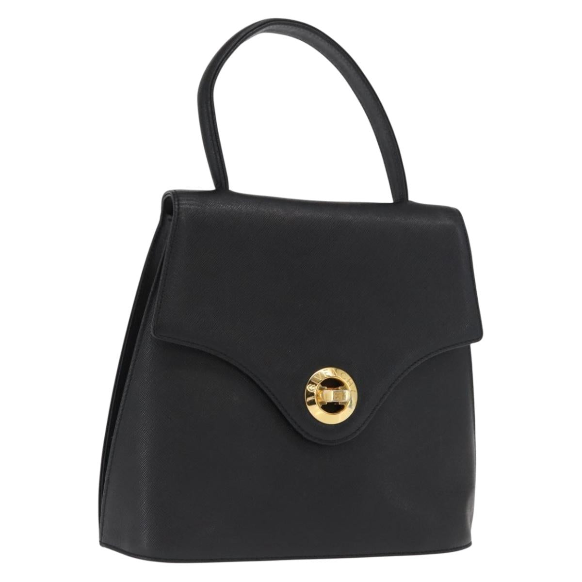 GIVENCHY Hand Bag Leather Black Gold Auth hk3353