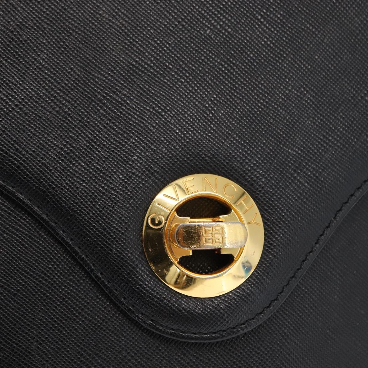 GIVENCHY Hand Bag Leather Black Gold Auth hk3353